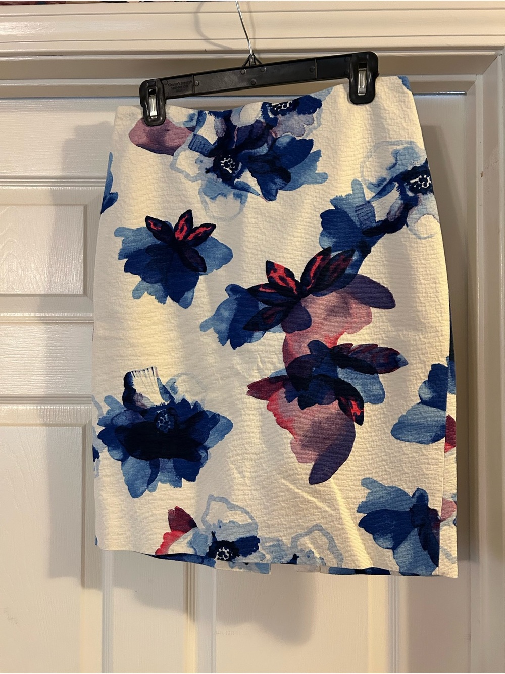 Banana Republic White Pencil Skirt with Blue and Pink Floral Print